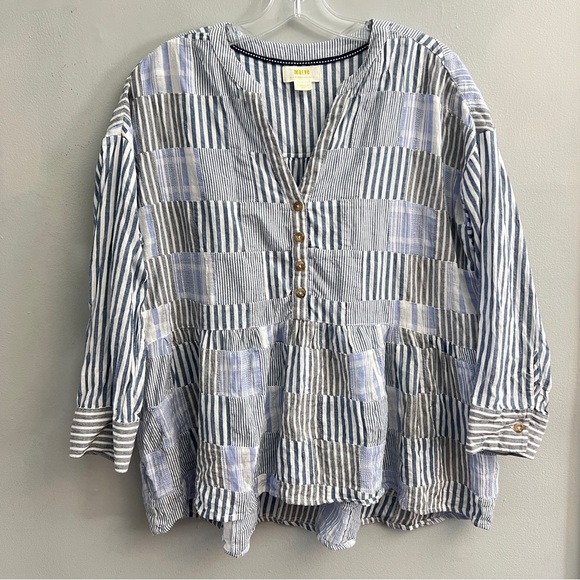 Anthropologie Tops - Maeve Anthropologie Blue/Multi Striped Patchwork Button Shirt, Size XS